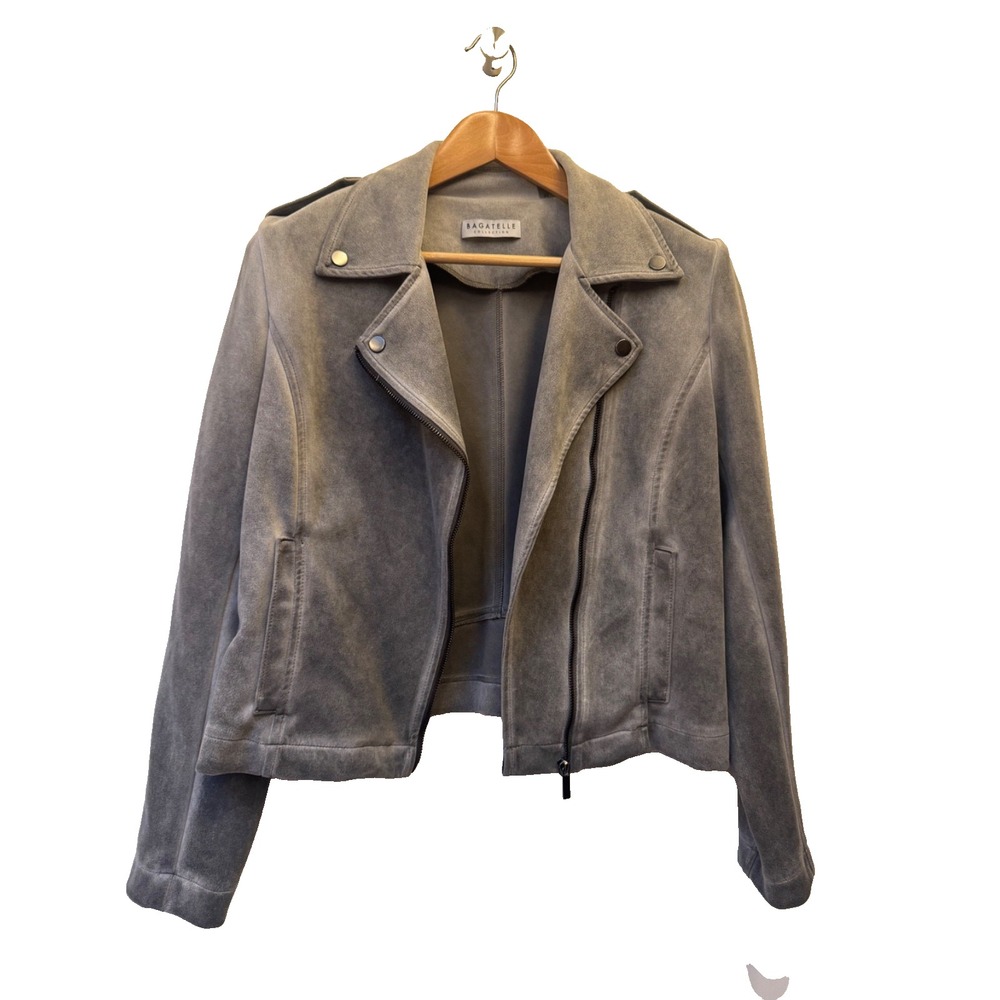Bagatelle Women's Soft Faux‎ Suede Moto Jacket Size Medium Gray Grey